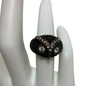 Lucky You Owl Ring Size 7 Brass Tone Rhinestones Sparkly Wise
